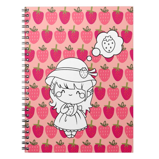 Cuaderno Niña pequeña pensando en las fresas (Frente)