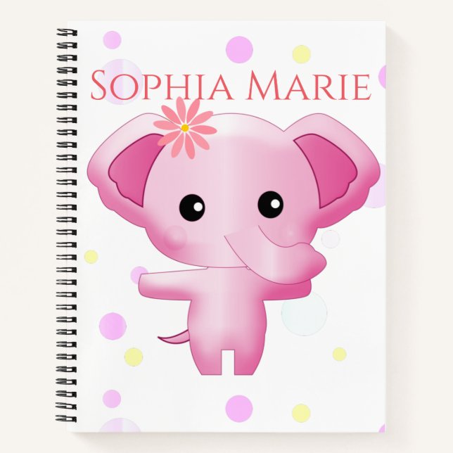 Cuaderno Niña pequeña y rosa dulce elefante (Anverso)