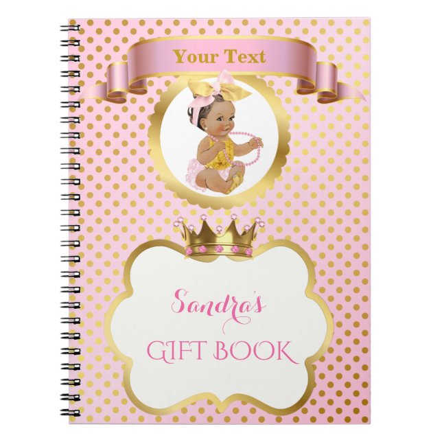 Cuaderno Niña Princesa Bow Invitada de regalo de oro rosado (Frente)