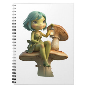 Cuaderno Niña Rana Adorable con Linterna en Hongo