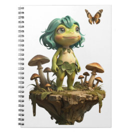 Cuaderno Niña Rana Adorable Entre Hongos con Mariposa