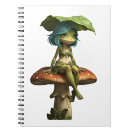 Cuaderno Niña Rana Adorable Sentada en Hongo