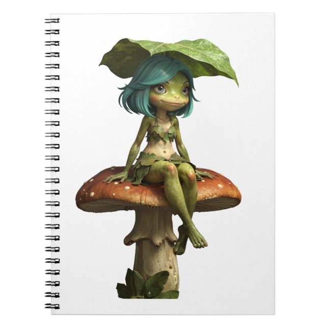 Cuaderno Niña Rana Adorable Sentada en Hongo (Frente)