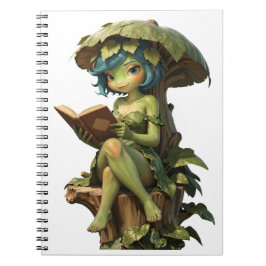 Cuaderno Niña Rana Linda Leyendo Libro Bajo Hoja
