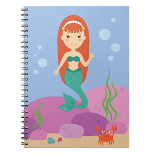 Cuaderno Niña sirena bajo el agua agitando