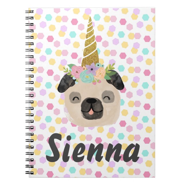 Cuaderno Niña Unicornio Pug (Frente)