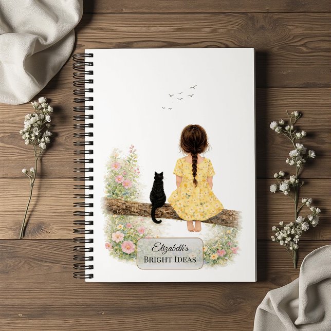 Cuaderno Niña y gato negro en rama (Subido por el creador)