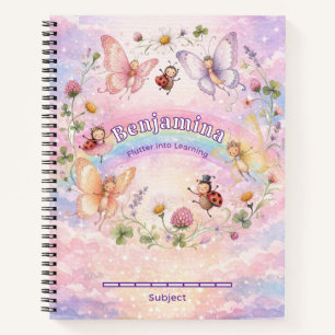 Cuaderno Niñas Arcoíris Mariposas Fantasía Floral Rosa