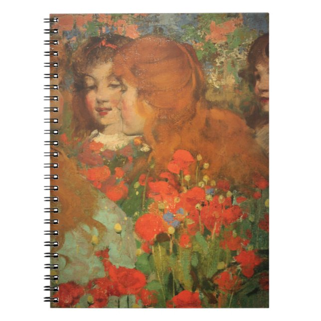 Cuaderno Niñas con amapolas rojas (de George Henry) (Frente)