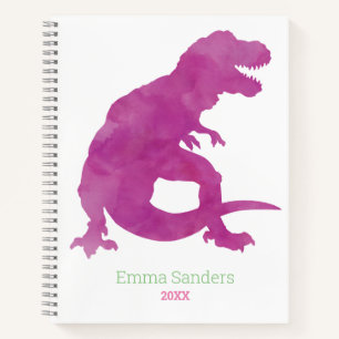Cuaderno Niñas Dinosaurio Rosa Púrpura T-Rex Acuarela Infan