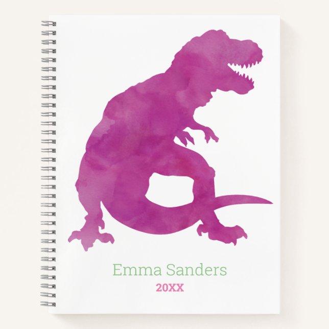 Cuaderno Niñas Dinosaurio Rosa Púrpura T-Rex Acuarela Infan (Anverso)
