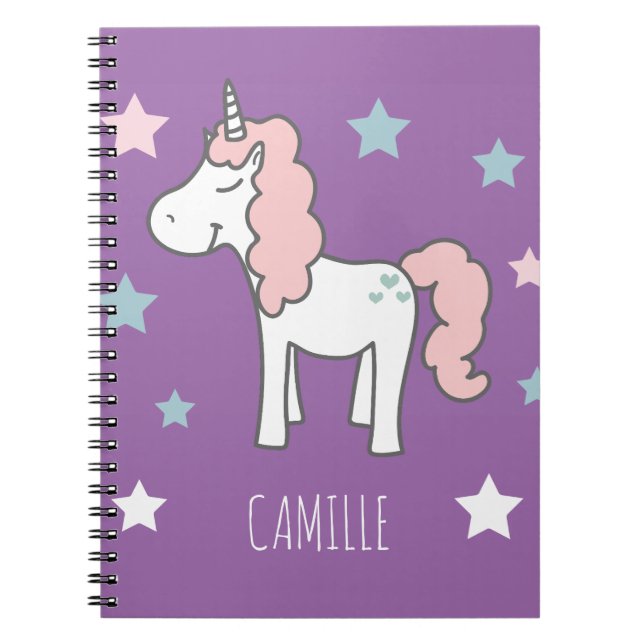Cuaderno Niñas Lindo Unicornio Mágico Púrpura Escuela Infan (Frente)