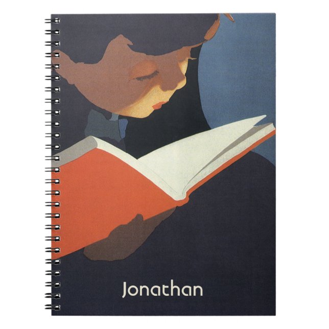 Cuaderno Niño Antiguo Leyendo un Libro de la Biblioteca (Frente)