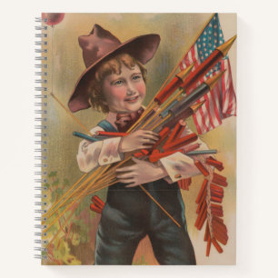 Cuaderno Niño con Fuegos Artificiales, Bandera Americana, I