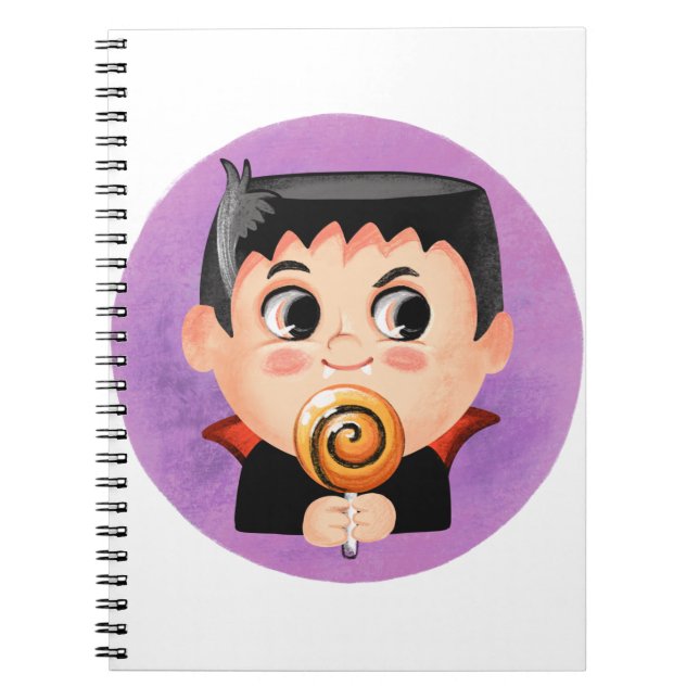 Cuaderno Niño lindo con disfraz de Halloween vampiro (Frente)