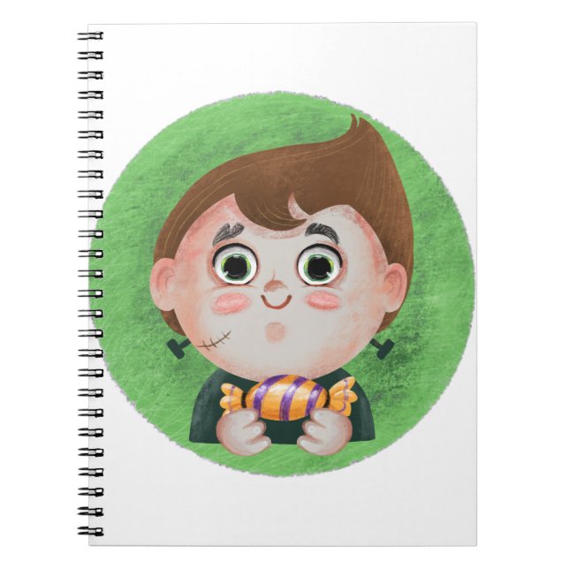 Cuaderno Niño lindo con un disfraz de Halloween monstruo (Frente)