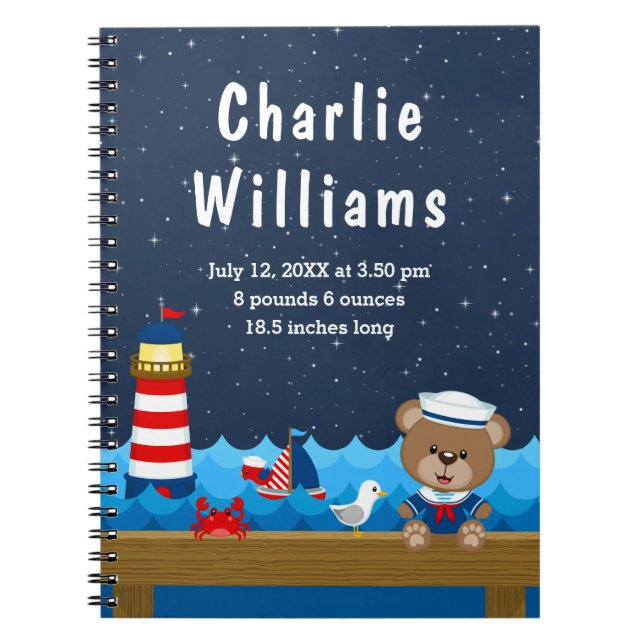 Cuaderno Niño Náutico Con Estadísticas De Nacimiento De La  (Frente)