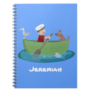 Cuaderno Niño pequeño marinero y personalizado de un bote d