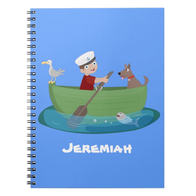 Cuaderno Niño pequeño marinero y personalizado de un bote d (Frente)