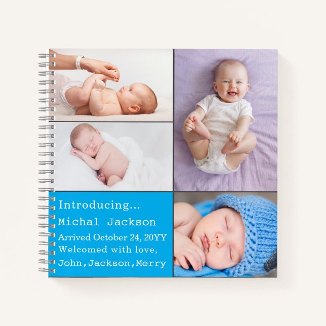 Cuaderno Niño recién nacido con foto anuncio azul (Anverso)