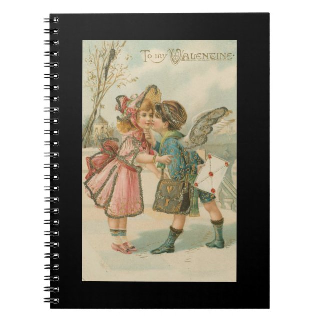 Cuaderno Niño y Chica cupido en San Valentín rosa (Frente)