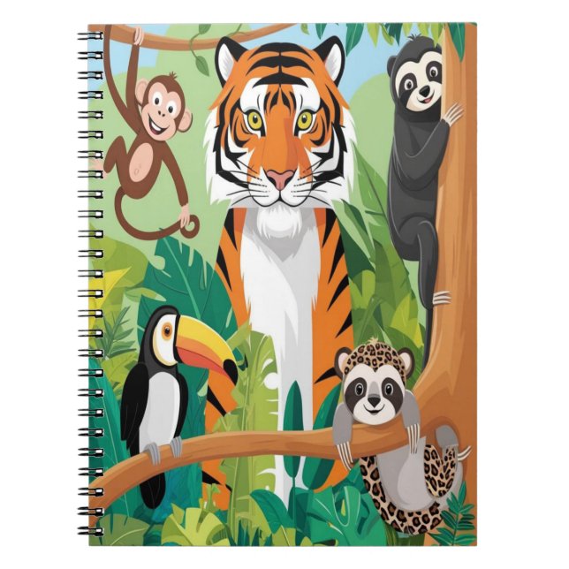 Cuaderno Niños Animales Lindo Selva Tigre Mono Pájaro (Frente)