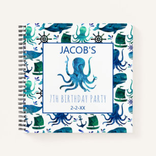Cuaderno Niños Bajo El Mar Acuarela Pulpo Náutico