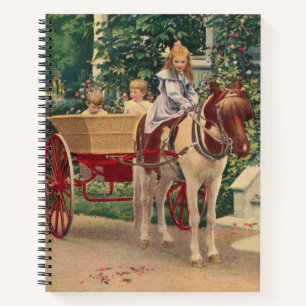 Cuaderno niños circa 1910 y carro tirado por caballos