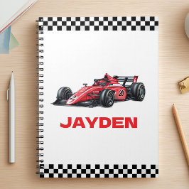 Cuaderno Niños Coche de Carreras Rojo Nombre Personalizado 