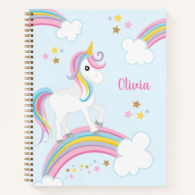 Cuaderno Niños con unicornio arcoiris mágico personalizados (Anverso)