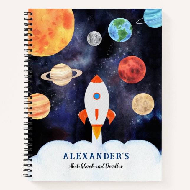 Cuaderno Niños de cohete acuarela en el espacio exterior (Anverso)