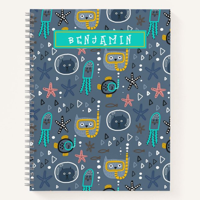 Cuaderno Niños De Cuta Pescado Gatos Starfish Jellyfish Sub (Anverso)