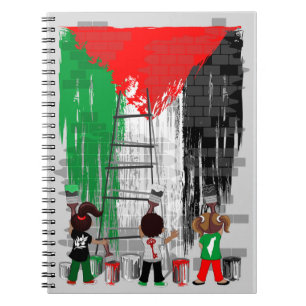 Cuaderno Niños de Gaza Pintando la Bandera de Palestina