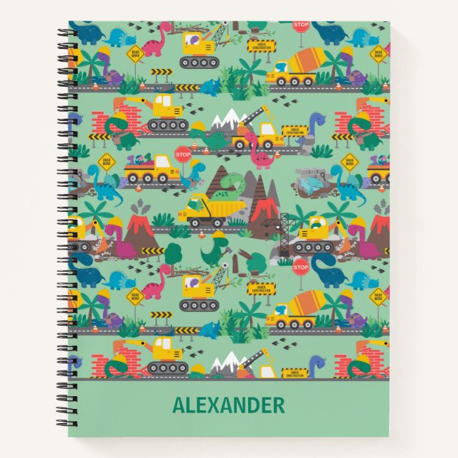 Cuaderno Niños de la construcción de dinosaurios personaliz (Anverso)