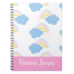 Cuaderno Niños de Verano Patrón de Arcoíris y Nubes Nombre 