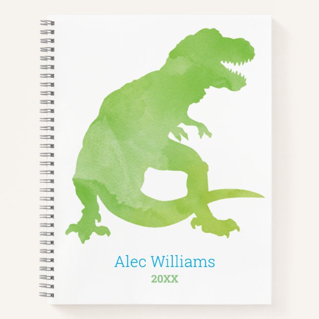 Cuaderno Niños Dinosaurio Verde Acuarela T-Rex Kids (Anverso)
