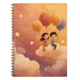 Cuaderno Niños flotando en globos a través de nubes de pues