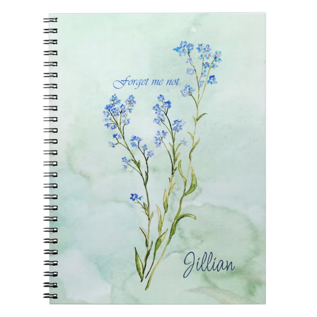 Cuaderno No me olvides Flor de jardín acuarela personalizad (Frente)