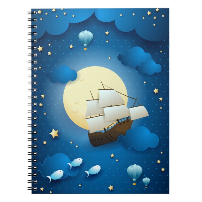 Cuaderno Noche de fantasía con barco volador (Frente)