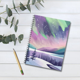 Cuaderno Noche de invierno colorida sobre las luces del nor