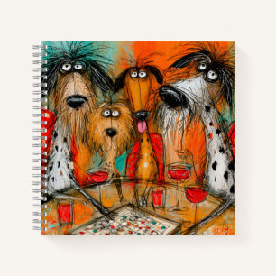 Cuaderno Noche de juego de perros juguetones con vino