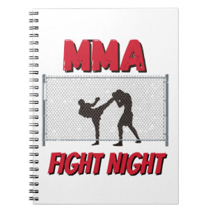 Cuaderno Noche de pelea de MMA texto y silueta de dos lucha