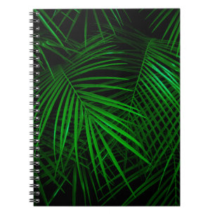 Cuaderno Noche en la selva tropical. Hojas de palma ilumina