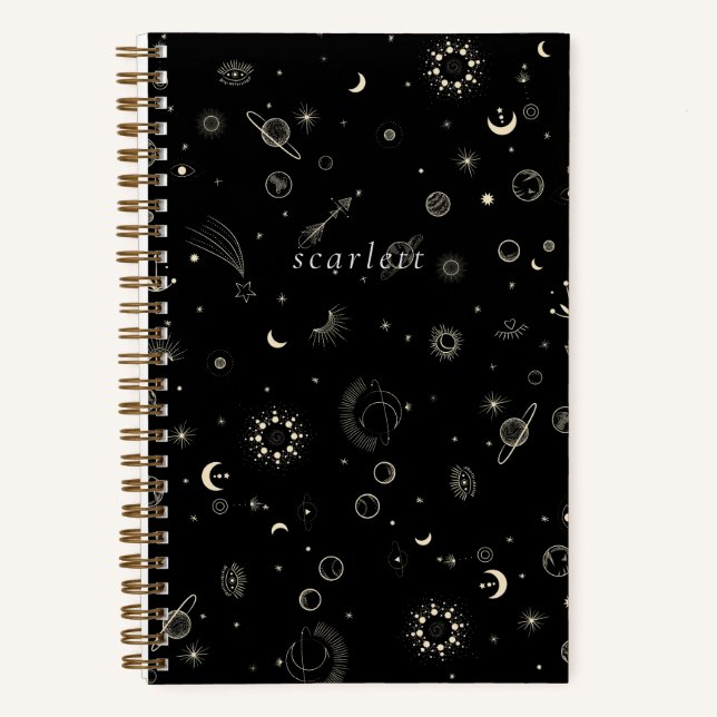 Cuaderno Noche estelar celestial moderna de color negro (Anverso)
