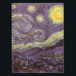 Cuaderno Noche estrellada de Vincent van Gogh, Bella Artes<br><div class="desc">Noche estrellada (1889) de Vincent van Gogh es una pintura vintage de la naturaleza del paisaje artístico de arte fino. Vista de una ciudad en un valle por la noche con nubes girando, las estrellas brillando y una hermosa luna dorada de media luna amarilla. Se pintó durante el día desde...</div>