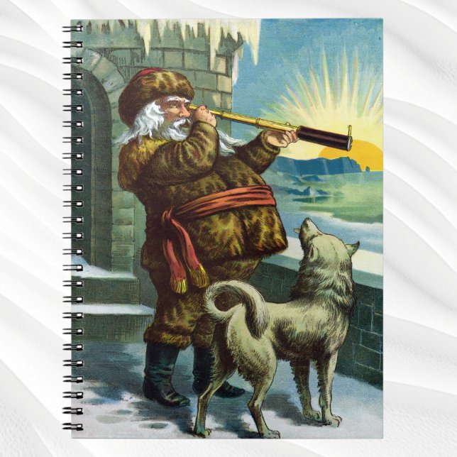 Cuaderno Nochebuena vintage Santa Claus Telescope Dog Sunse (Subido por el creador)