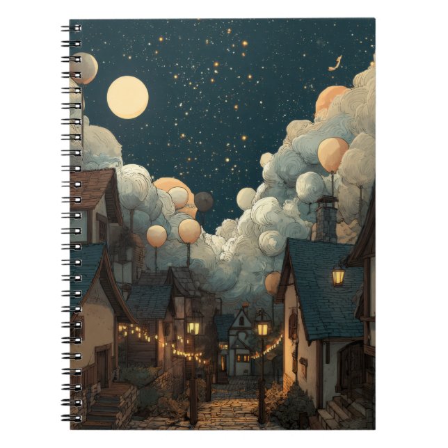 Cuaderno nocturno de Starry Village Whimsical (Frente)