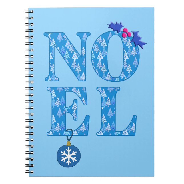 Cuaderno NOEL en un patrón de árbol de Navidad azul (Frente)