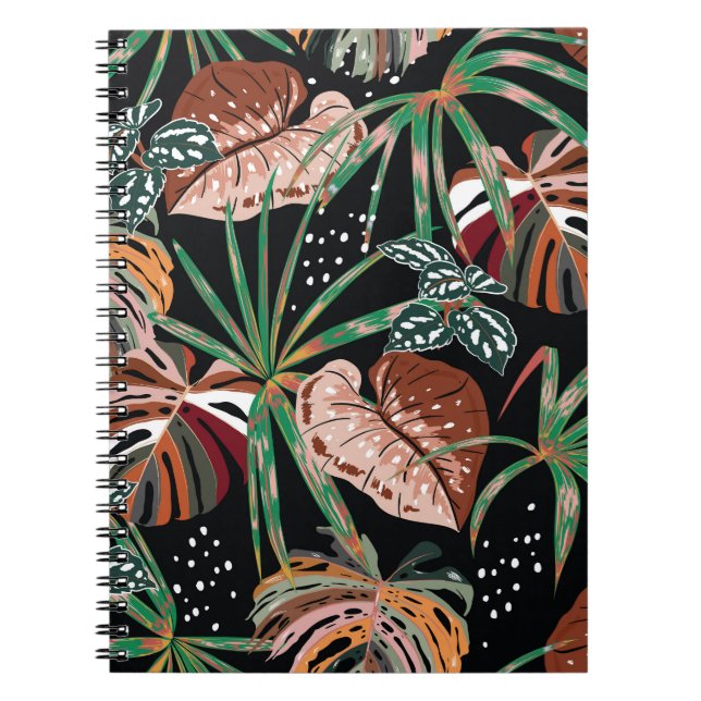 Cuaderno Noir tropical: Patrón de bosque exótico oscuro (Frente)