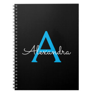 Cuaderno Nombra de monograma de guión azul negro
